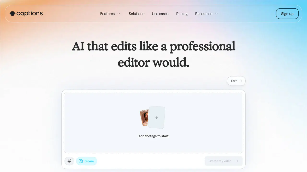 Homepage preview of Captions, captured Aug 9, 2026