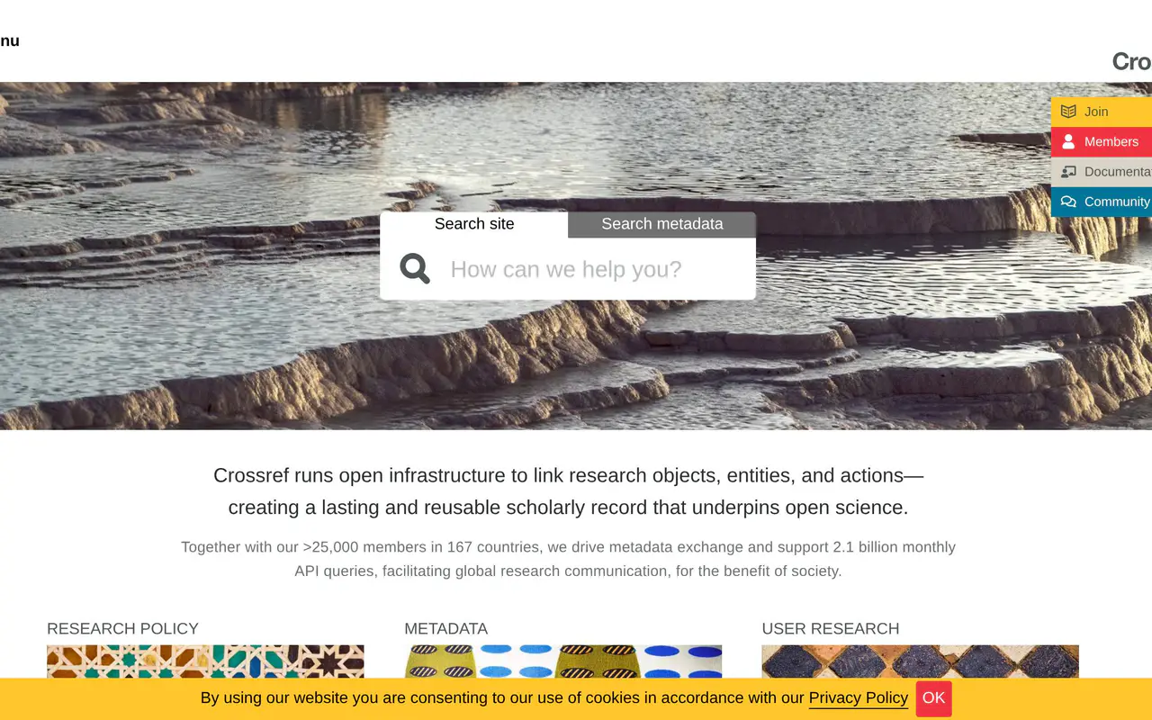 Homepage preview of Crossref, captured Jul 21, 2026