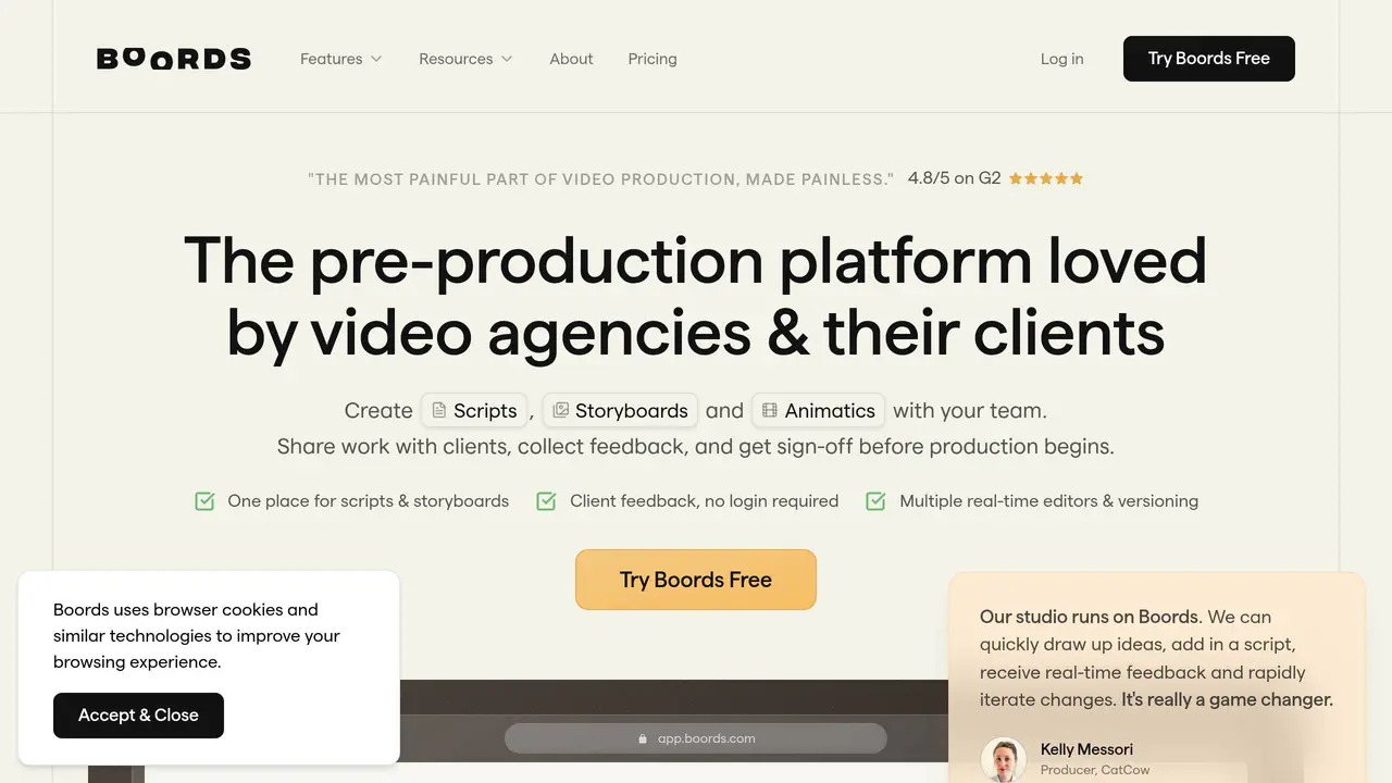 Homepage preview of Boords, captured Sep 15, 2026