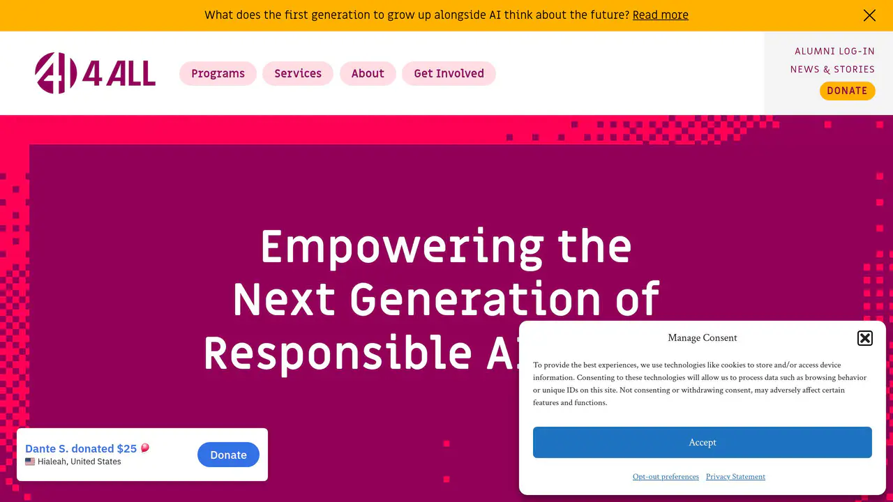 Homepage preview of AI4ALL, captured Jul 31, 2026
