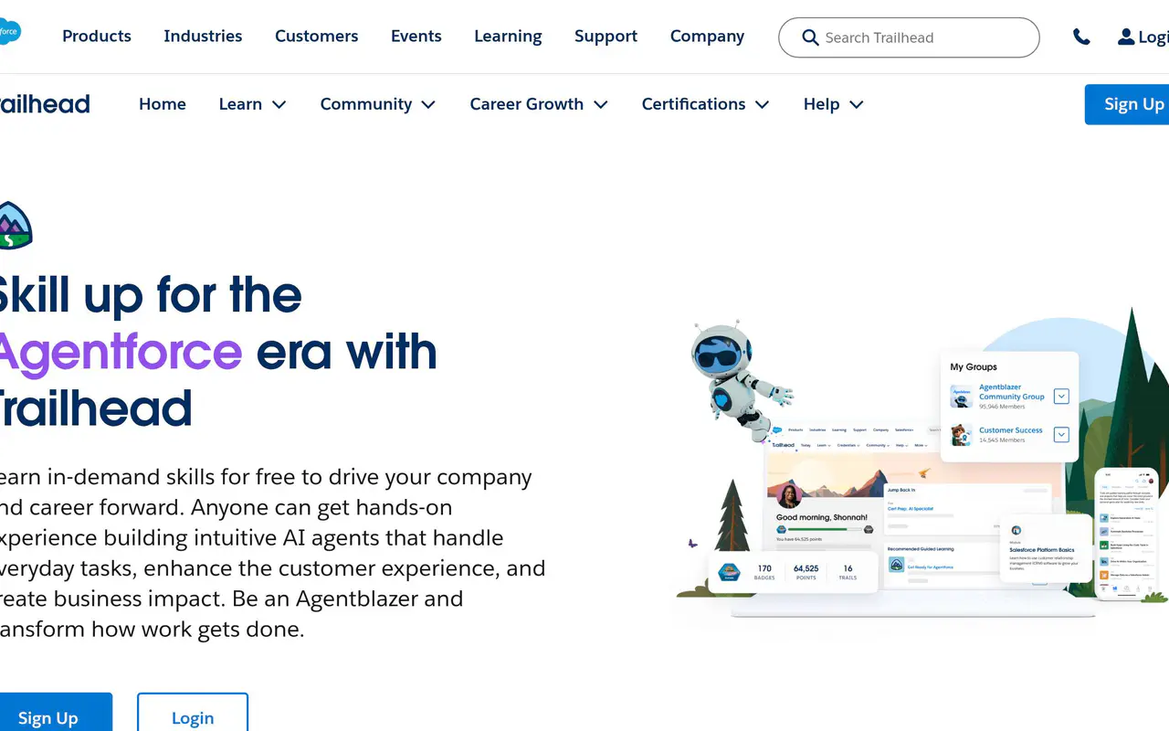 Homepage preview of Salesforce Trailhead, captured Jul 22, 2026