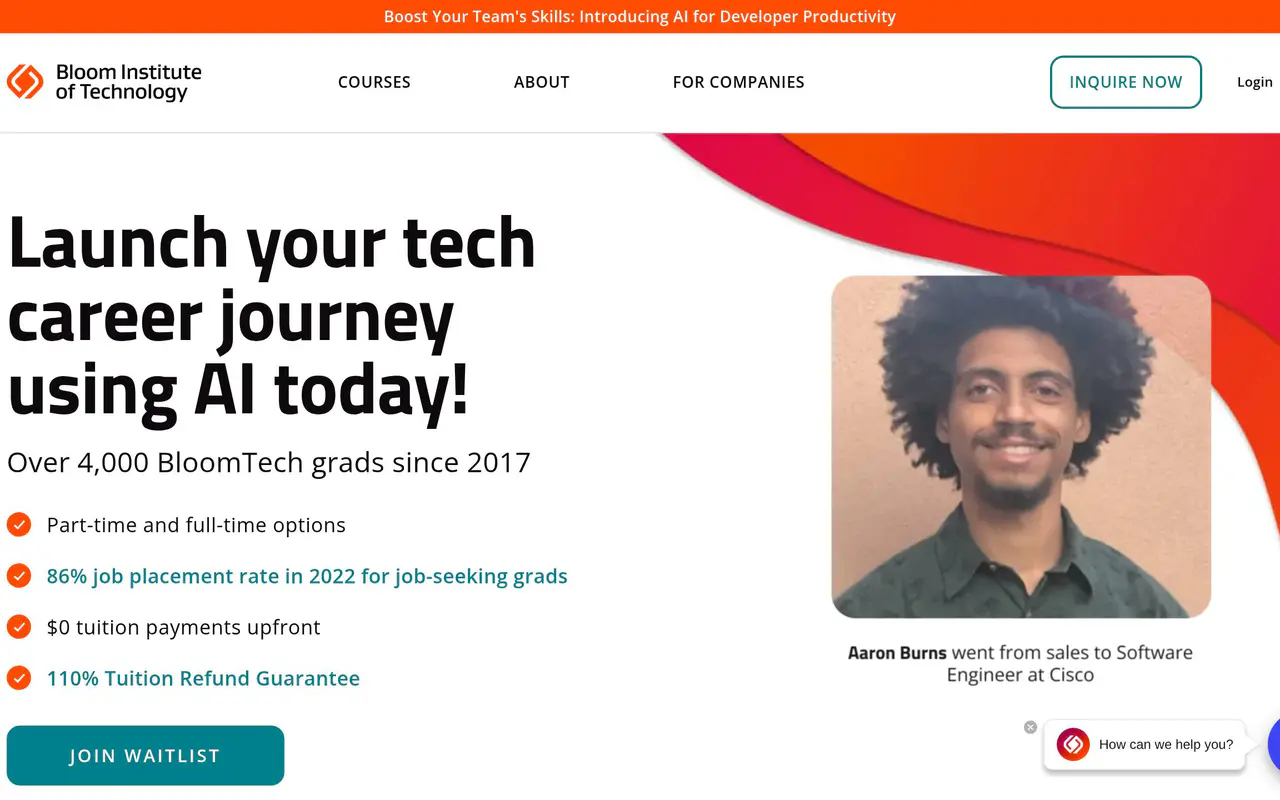 Homepage preview of BloomTech, captured Jul 22, 2026