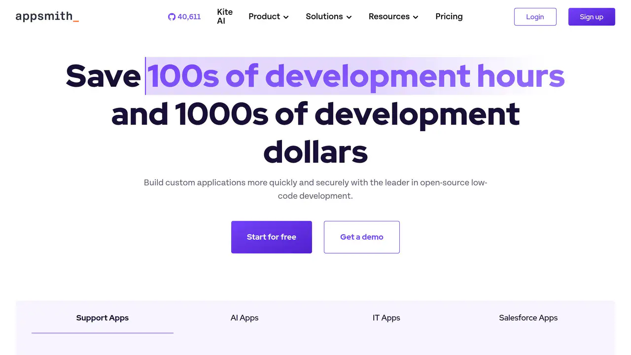Homepage preview of Appsmith, captured Aug 9, 2026