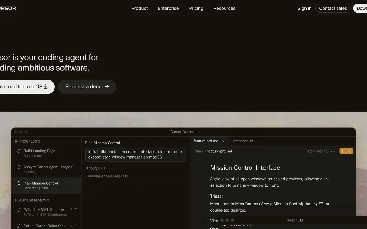 Homepage preview of Cursor, captured Jul 21, 2026