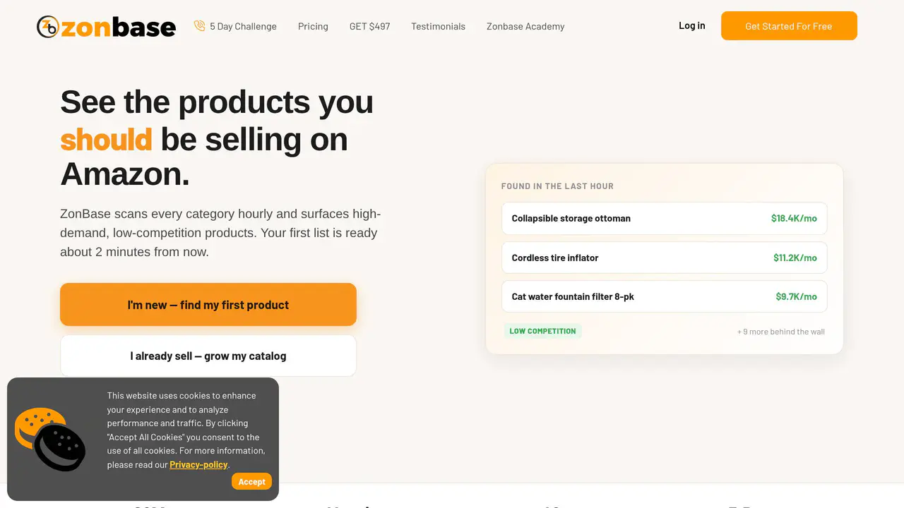 Homepage preview of ZonBase, captured Jul 31, 2026