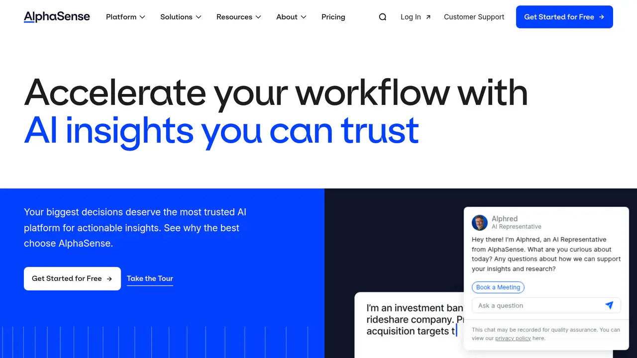 Homepage preview of AlphaSense, captured Jul 23, 2026