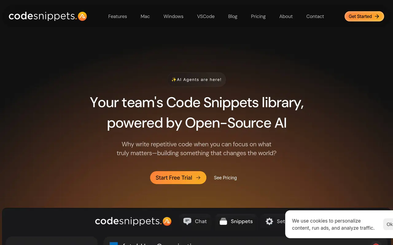 Homepage preview of CodeSnippets, captured Jul 22, 2026