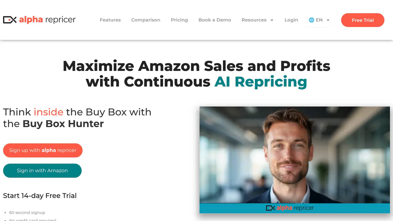 Homepage preview of Alpha Repricer, captured Jul 31, 2026
