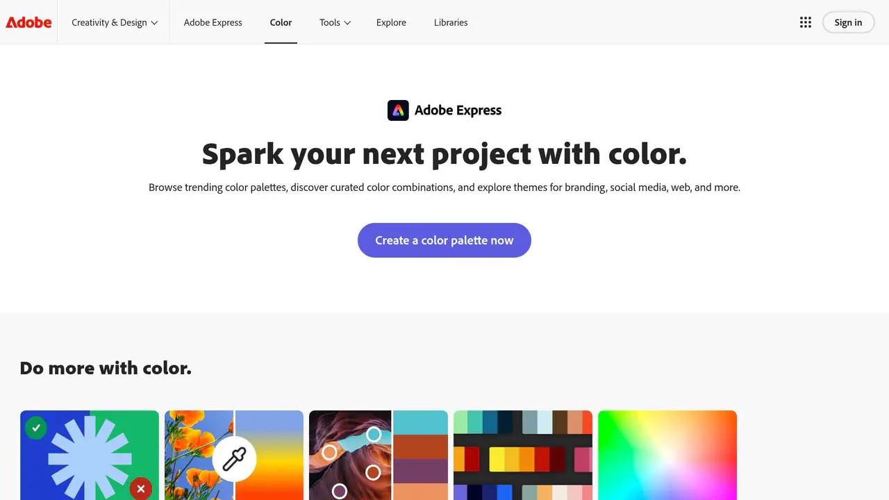 Homepage preview of Adobe Color, captured Jul 31, 2026