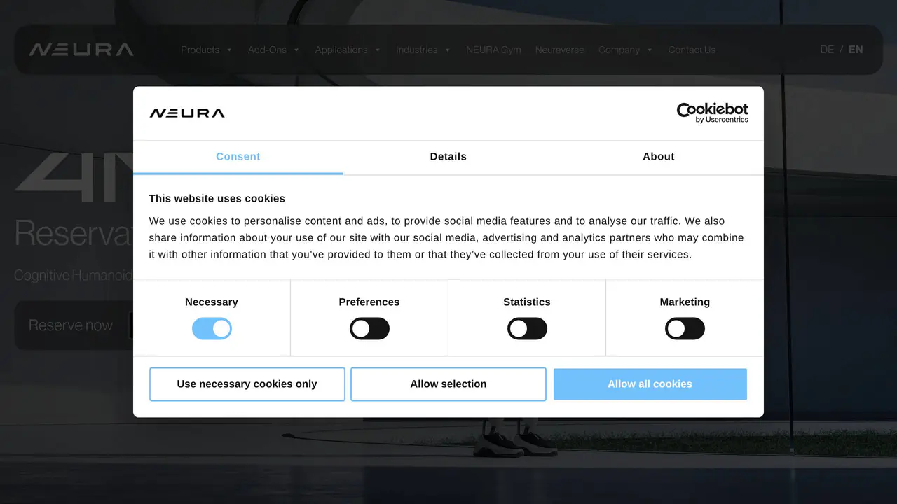 Pricing-page preview of Neura Robotics, captured Jul 23, 2026