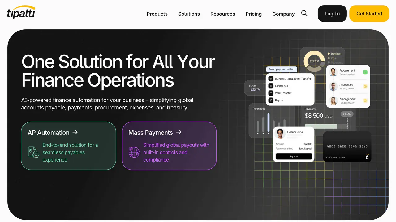 Homepage preview of Tipalti, captured Jul 23, 2026