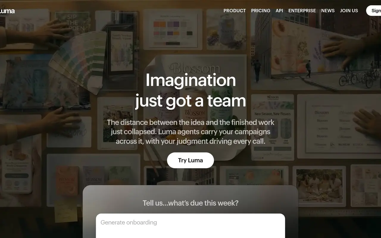 Homepage preview of Luma AI, captured Jul 22, 2026