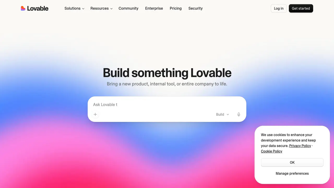 Homepage preview of Lovable, captured Aug 28, 2026