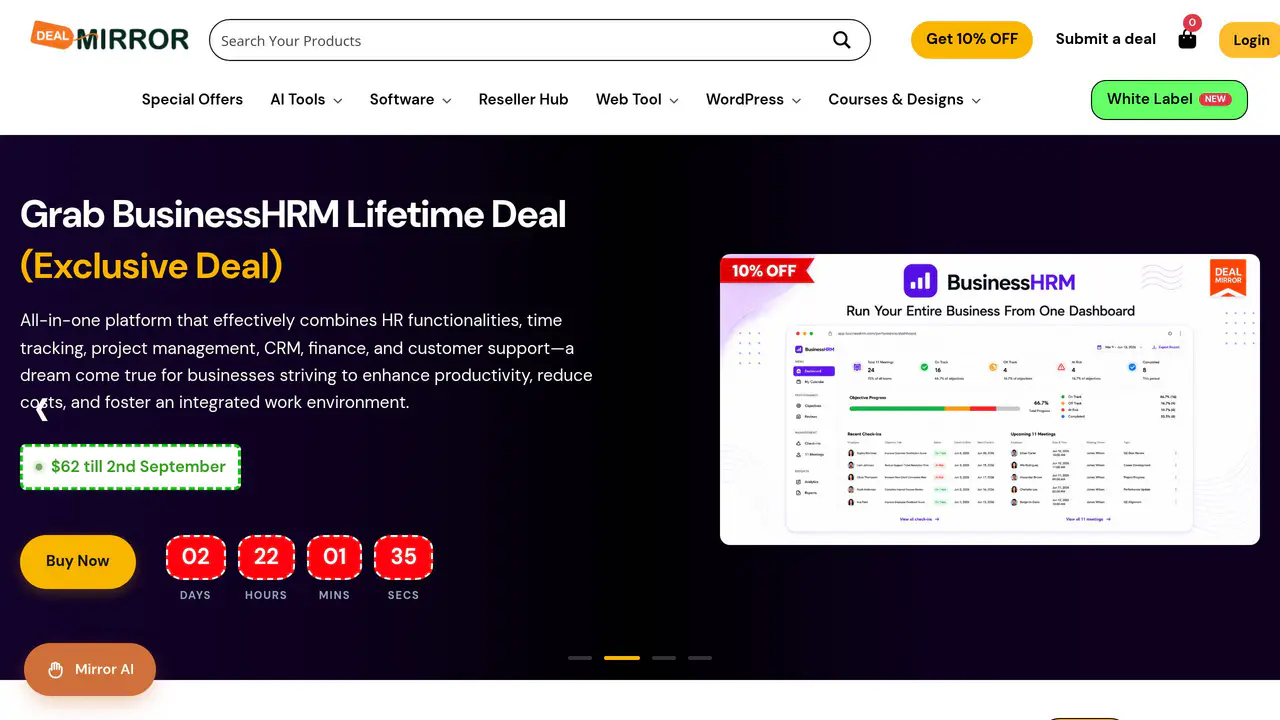 Homepage preview of DealMirror, captured Aug 31, 2026