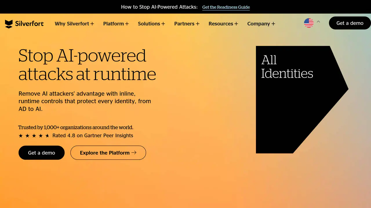 Homepage preview of Silverfort, captured Aug 26, 2026
