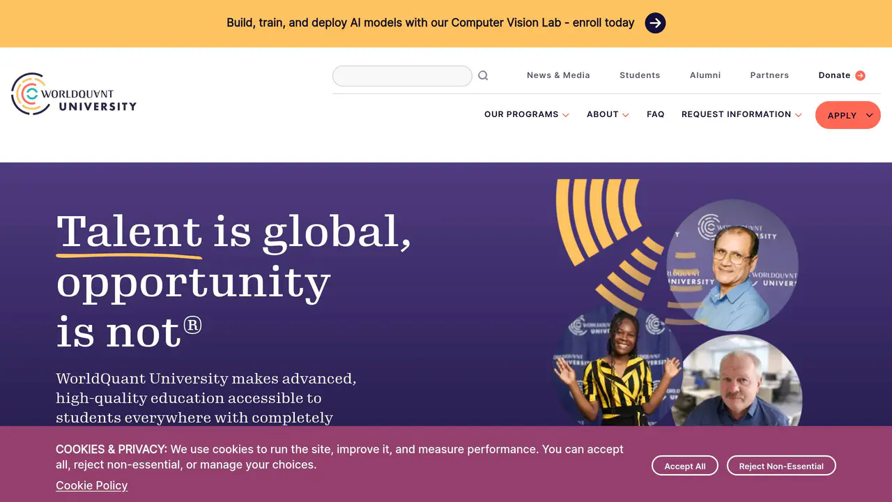Homepage preview of WorldQuant University, captured Jul 23, 2026