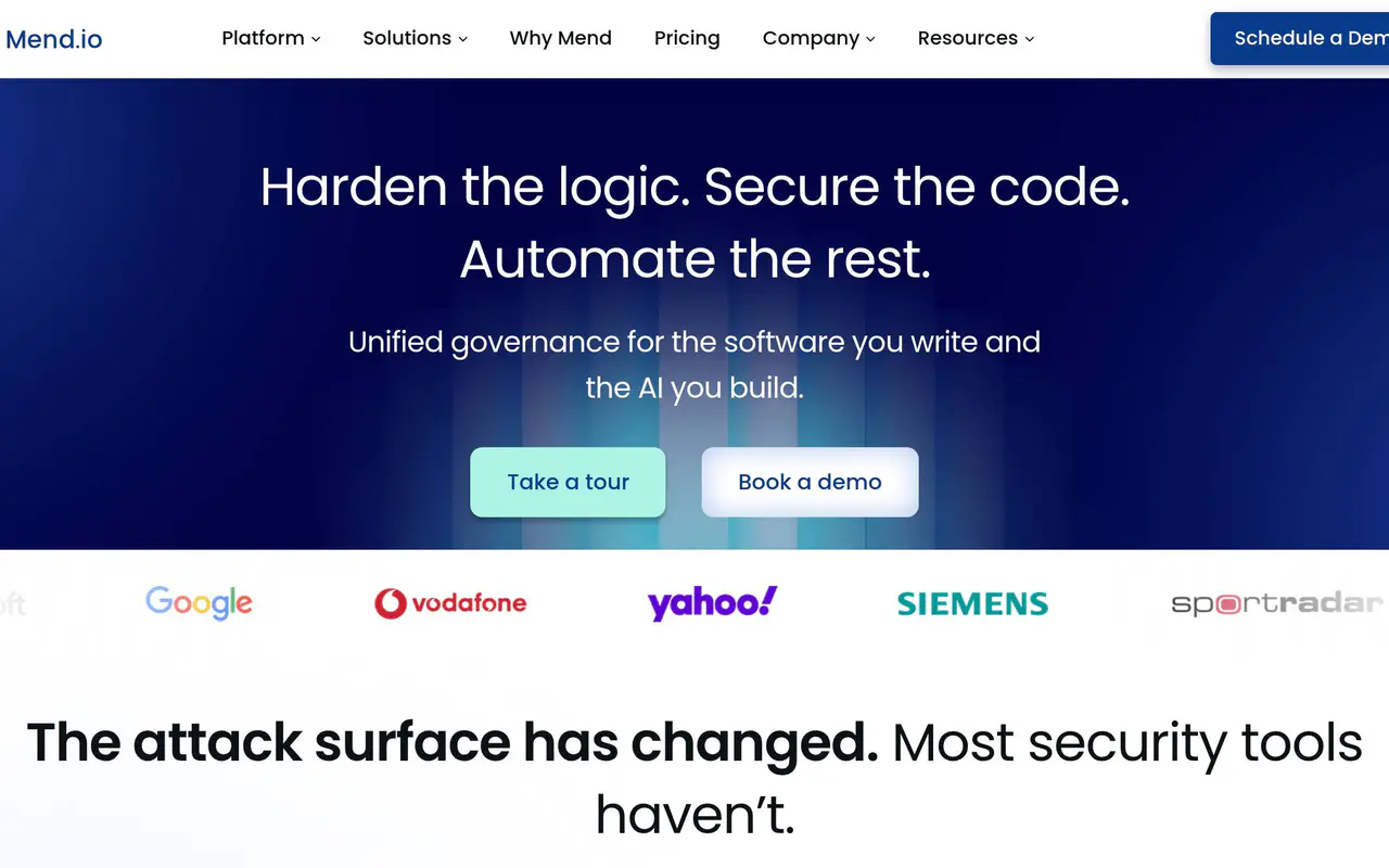 Homepage preview of WhiteSource (Mend), captured Jul 22, 2026