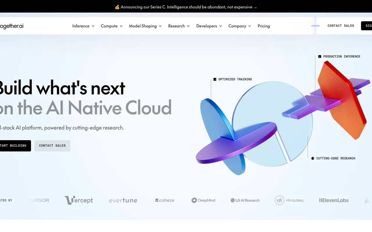 Homepage preview of Together AI, captured Jul 21, 2026