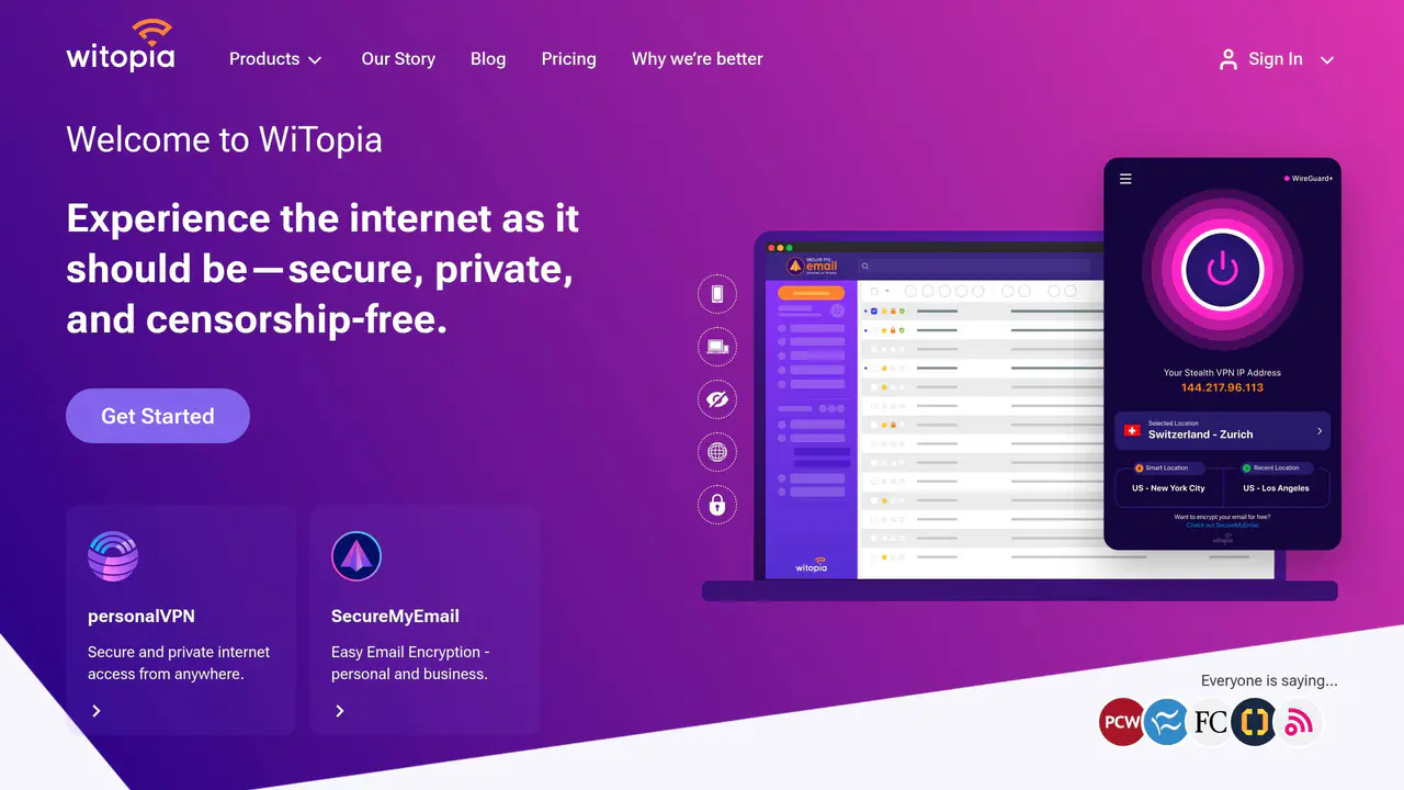 Homepage preview of WiTopia, captured Jul 26, 2026