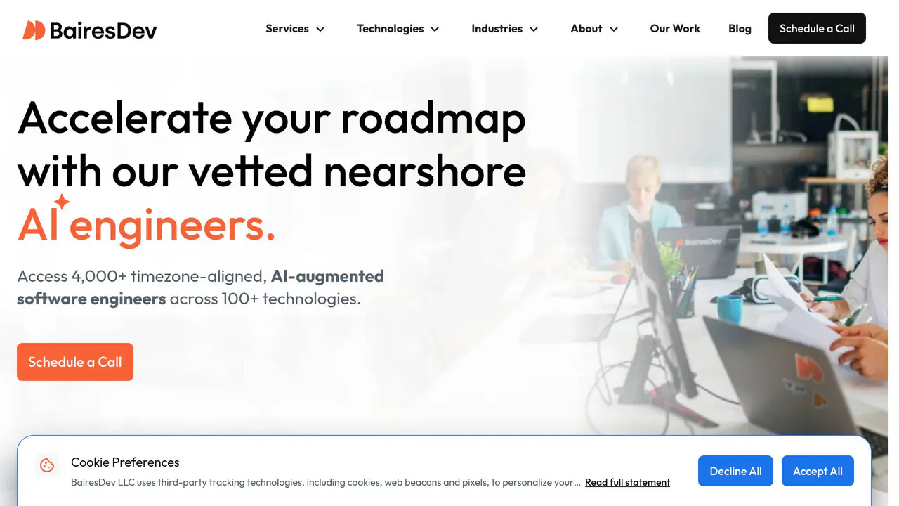 Homepage preview of BairesDev, captured Aug 29, 2026