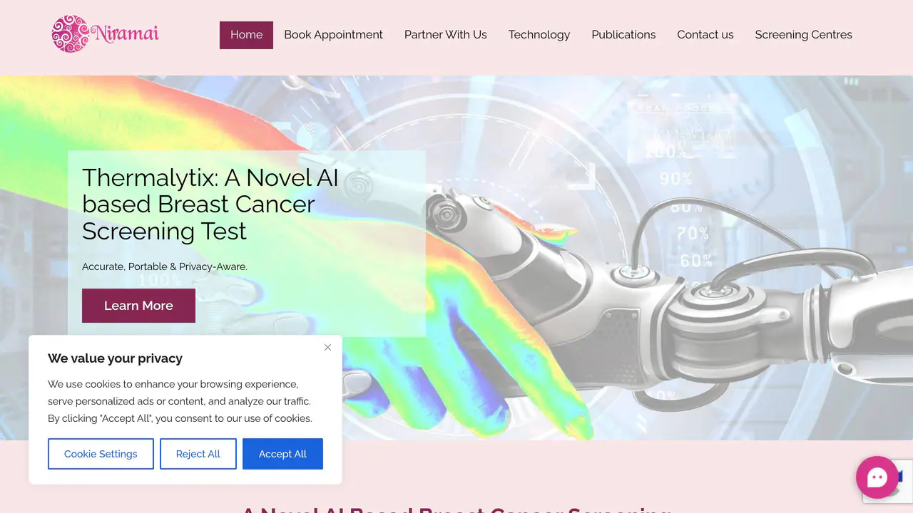 Homepage preview of Niramai, captured Jul 30, 2026