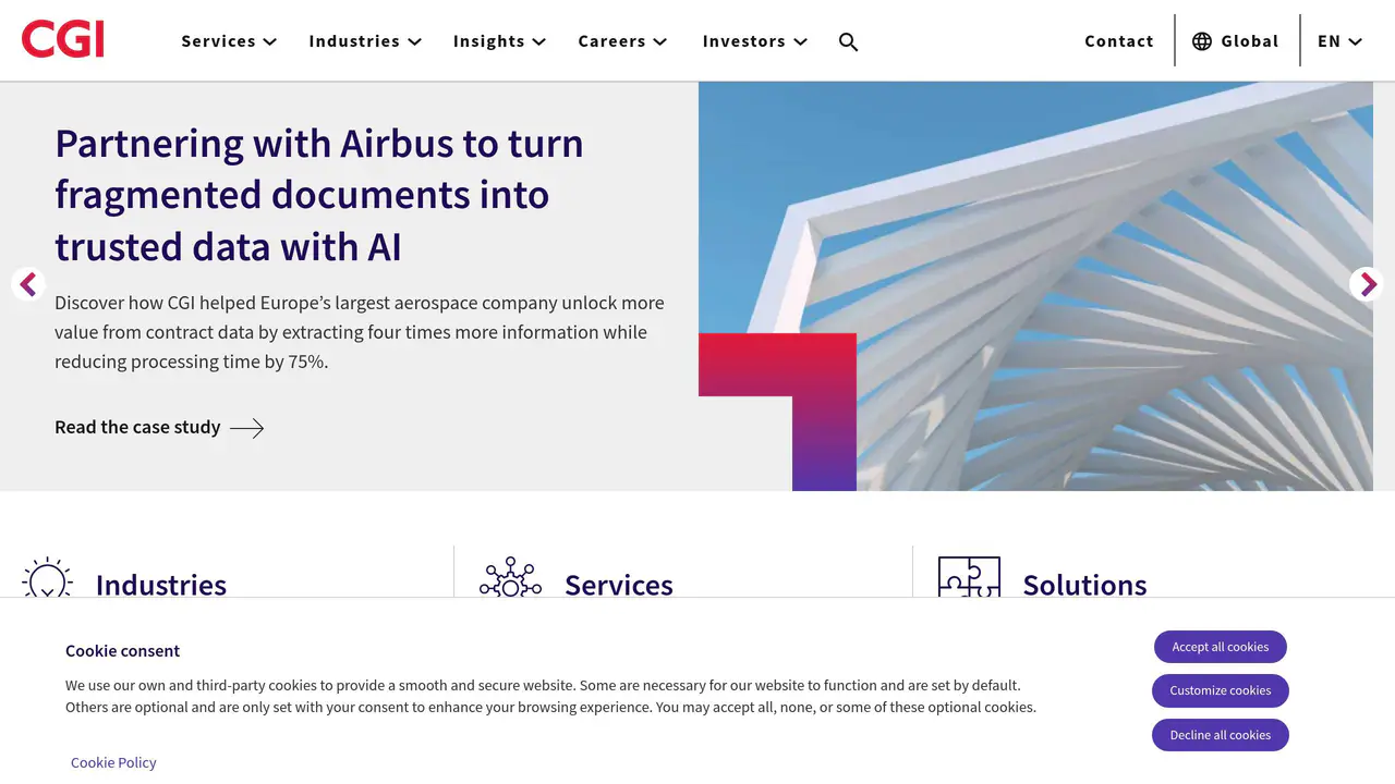 Homepage preview of CGI, captured Aug 14, 2026