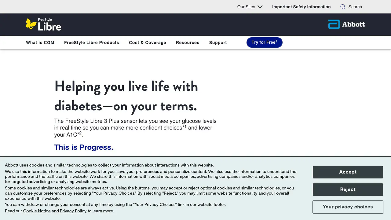 Homepage preview of Abbott FreeStyle Libre 3, captured Aug 1, 2026