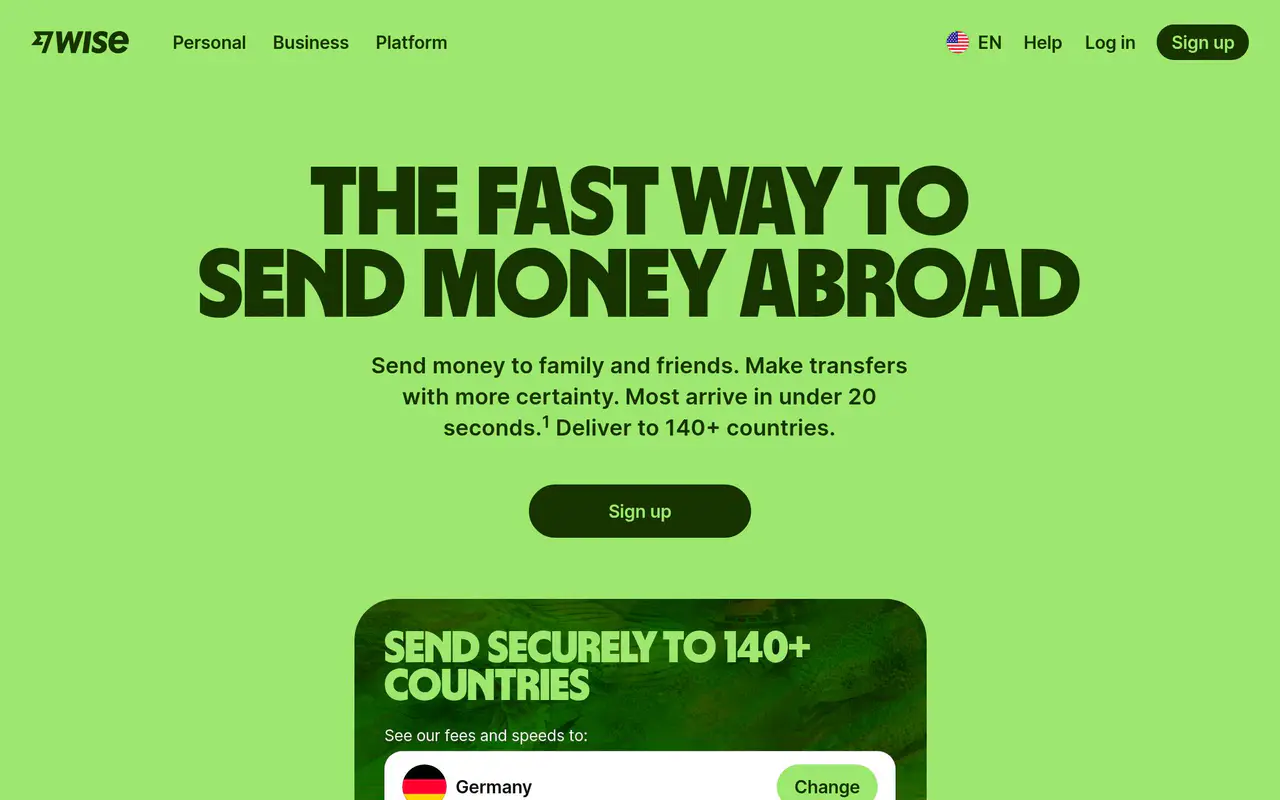 Homepage preview of Wise, captured Jul 22, 2026