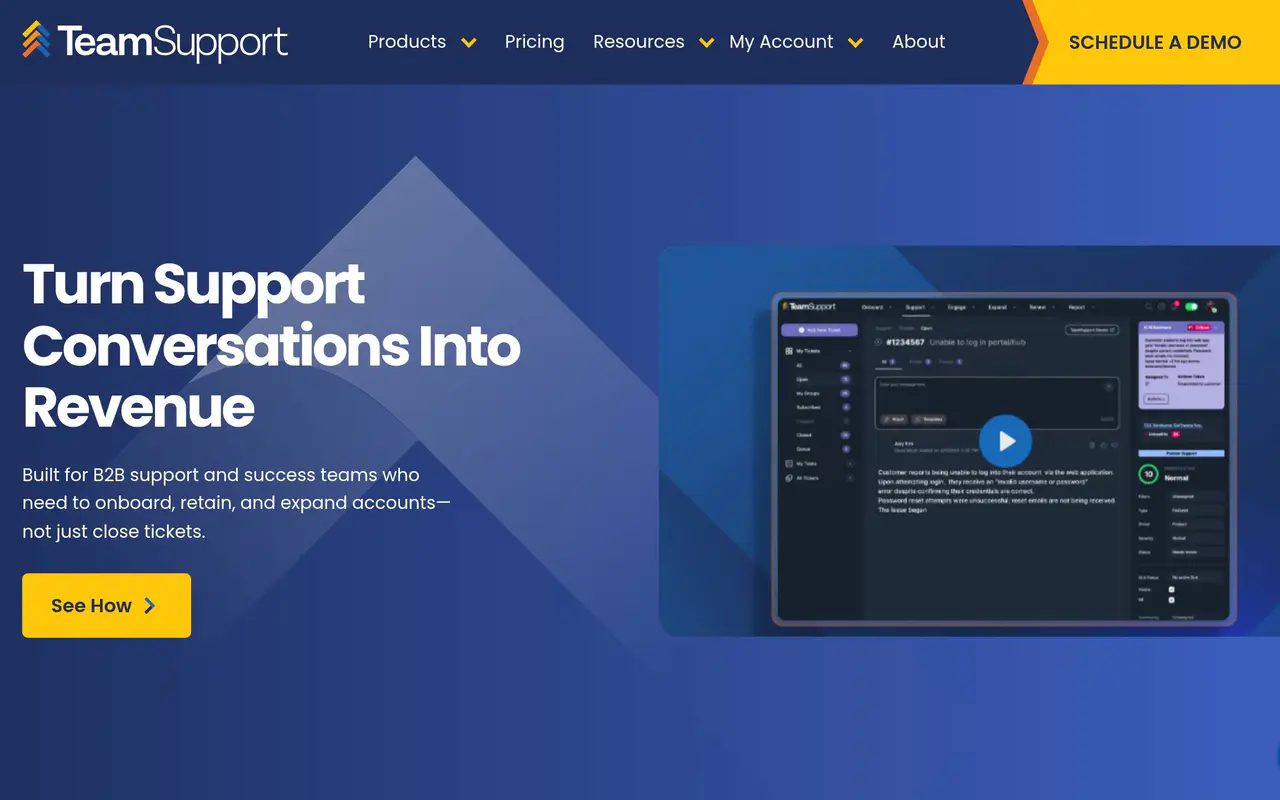 Homepage preview of TeamSupport, captured Jul 22, 2026
