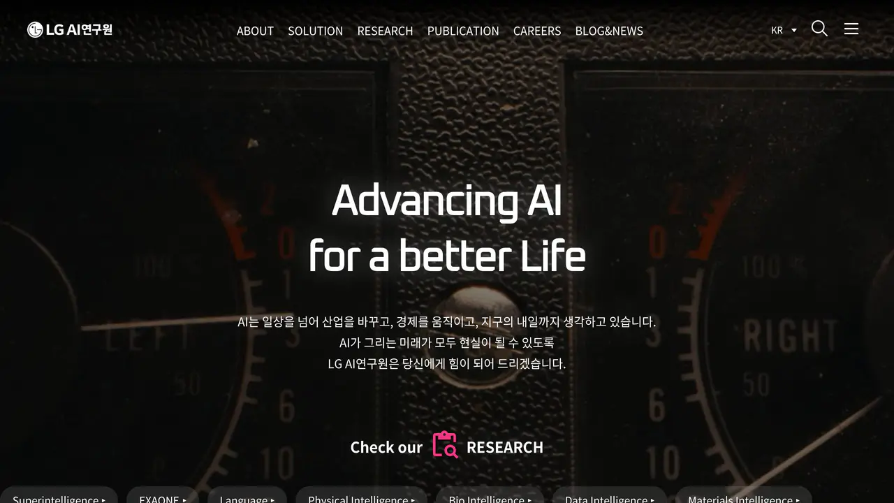 Homepage preview of LG AI Research, captured Jul 24, 2026