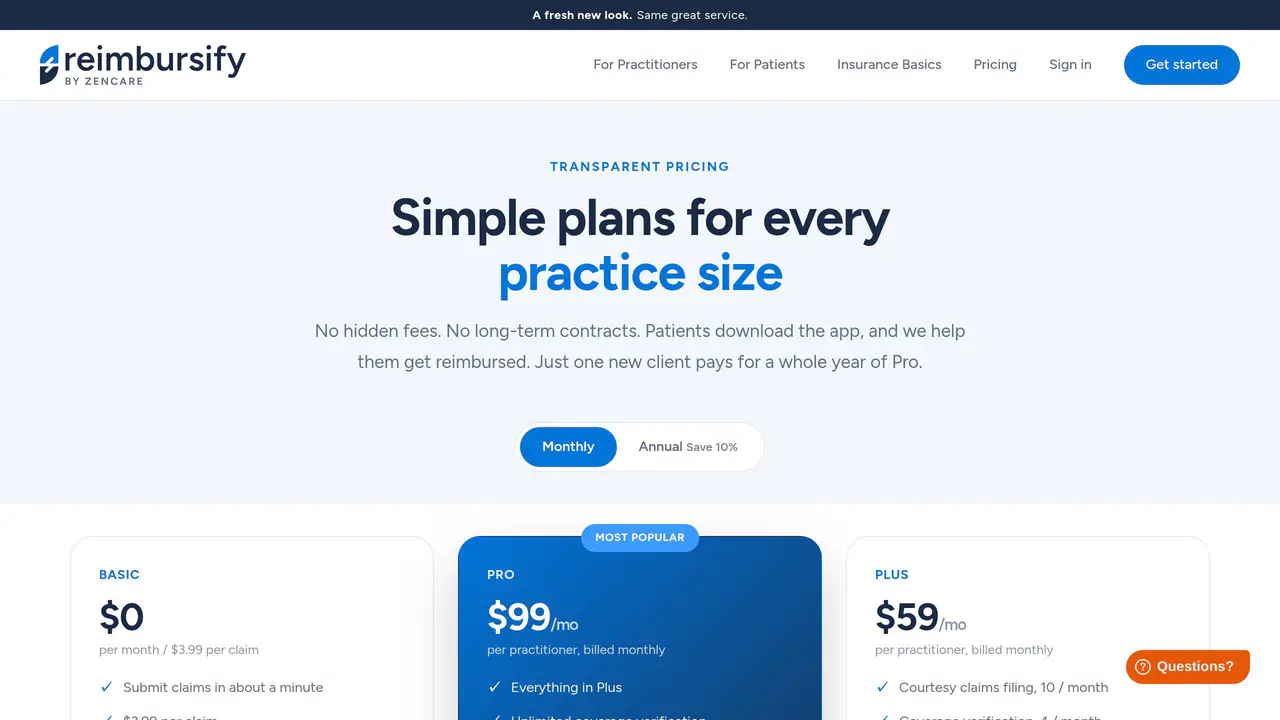 Pricing-page preview of Reimbursify, captured Sep 24, 2026
