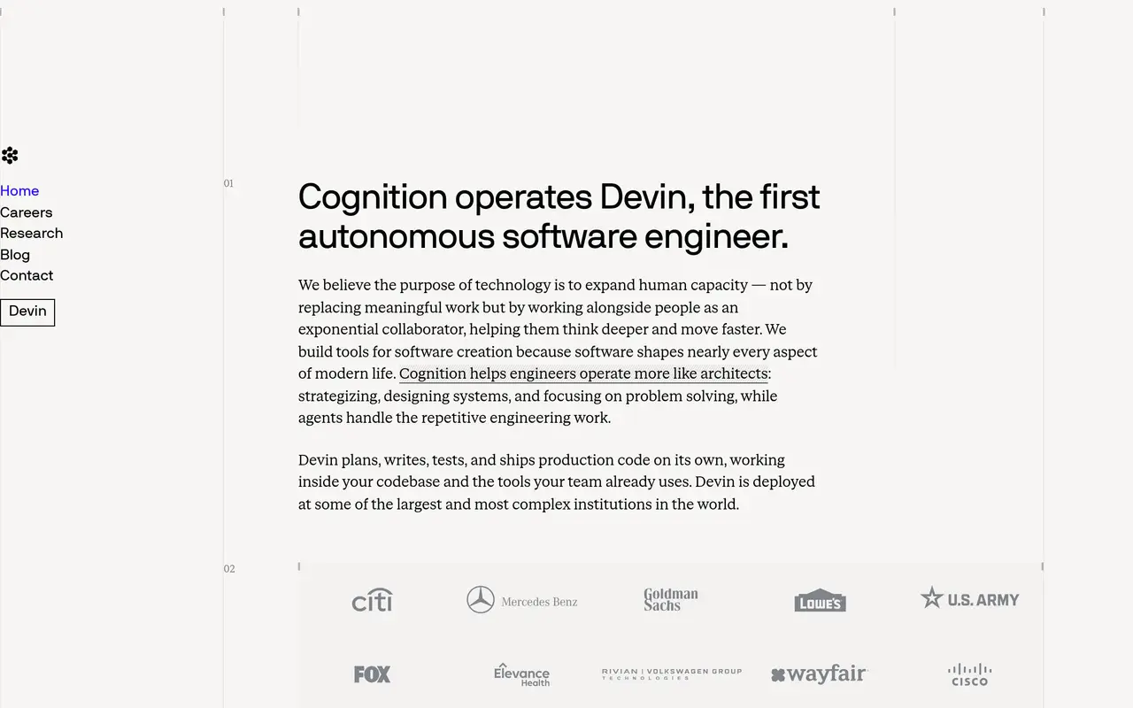 Homepage preview of Cognition (Devin), captured Jul 22, 2026