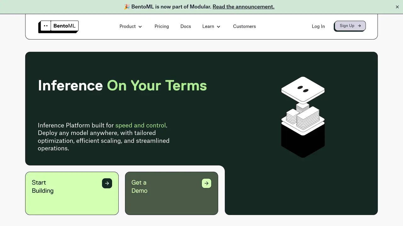 Homepage preview of BentoML, captured Jul 23, 2026