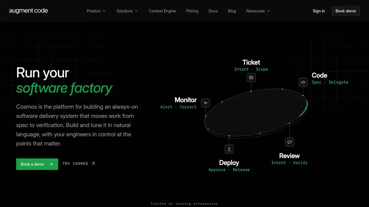 Homepage preview of Augment Code, captured Aug 18, 2026
