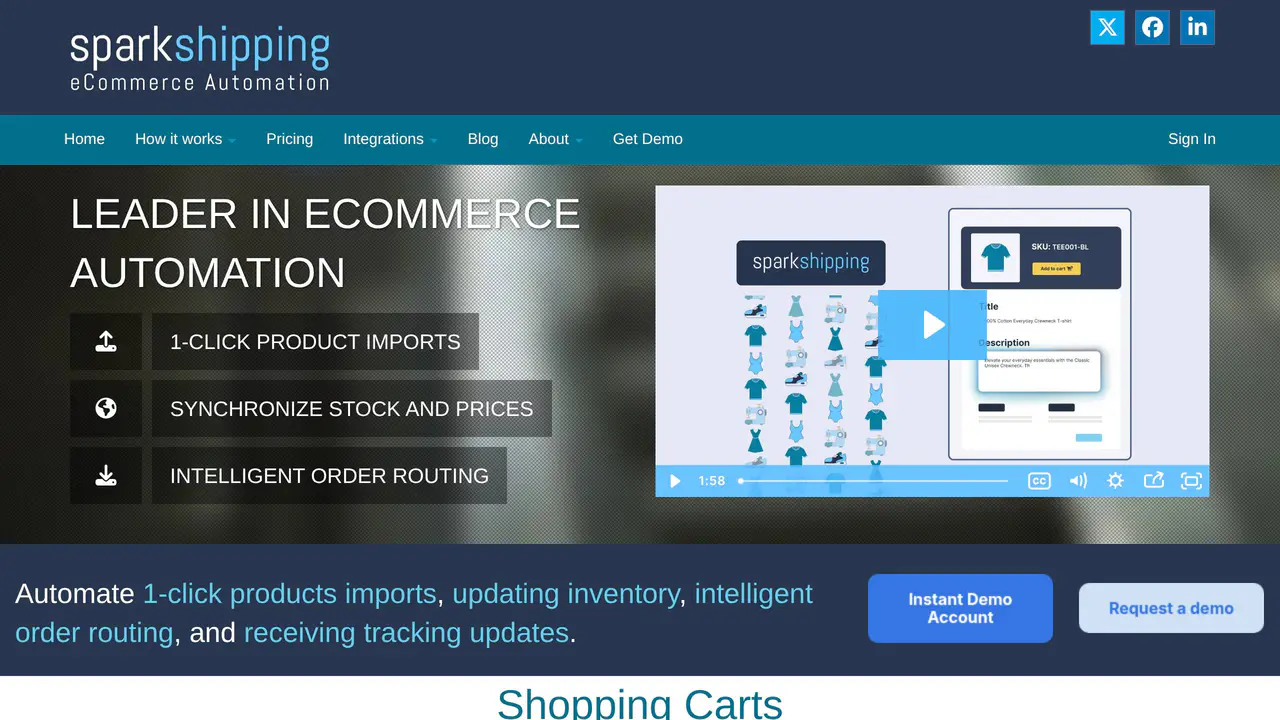 Homepage preview of Spark Shipping, captured Aug 5, 2026