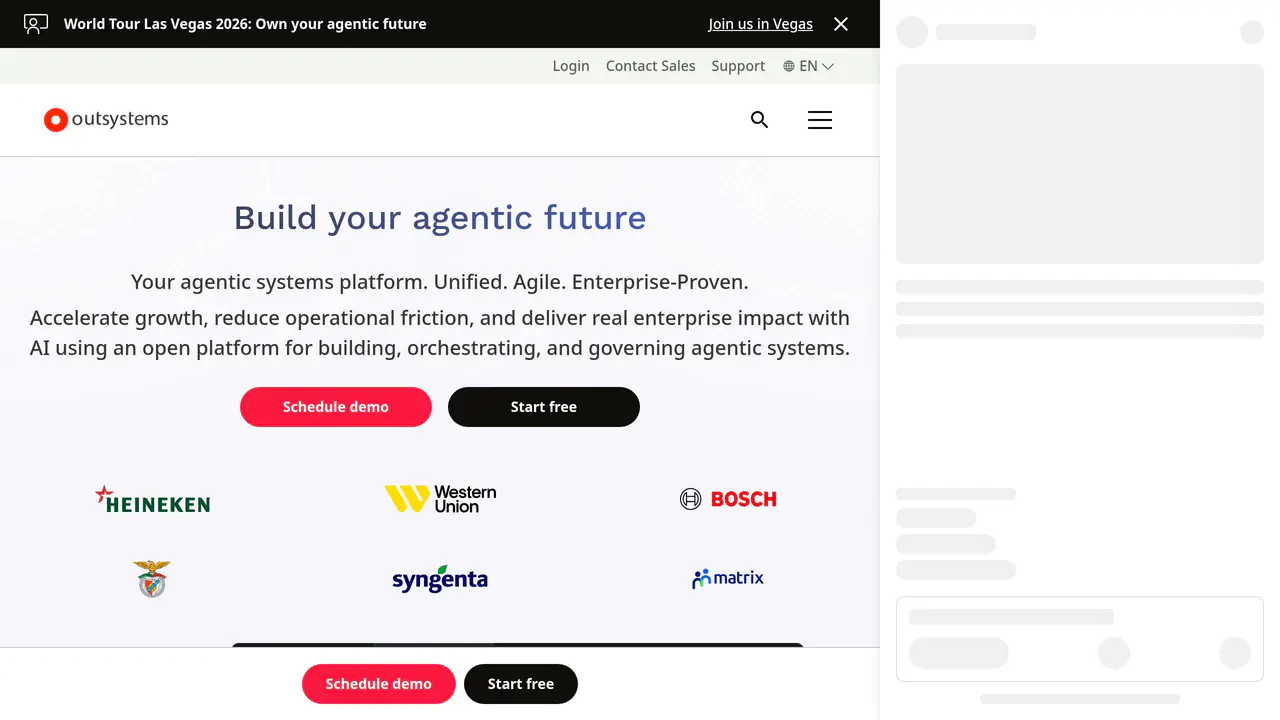 Homepage preview of OutSystems, captured Aug 25, 2026