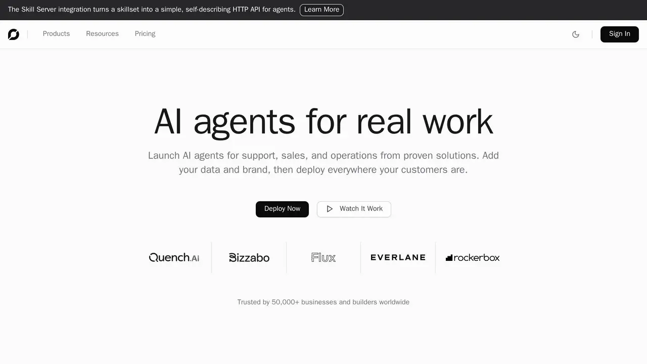 Homepage preview of ChatBotKit, captured Aug 25, 2026