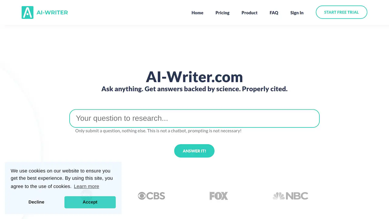 Homepage preview of AI Writer, captured Jul 31, 2026