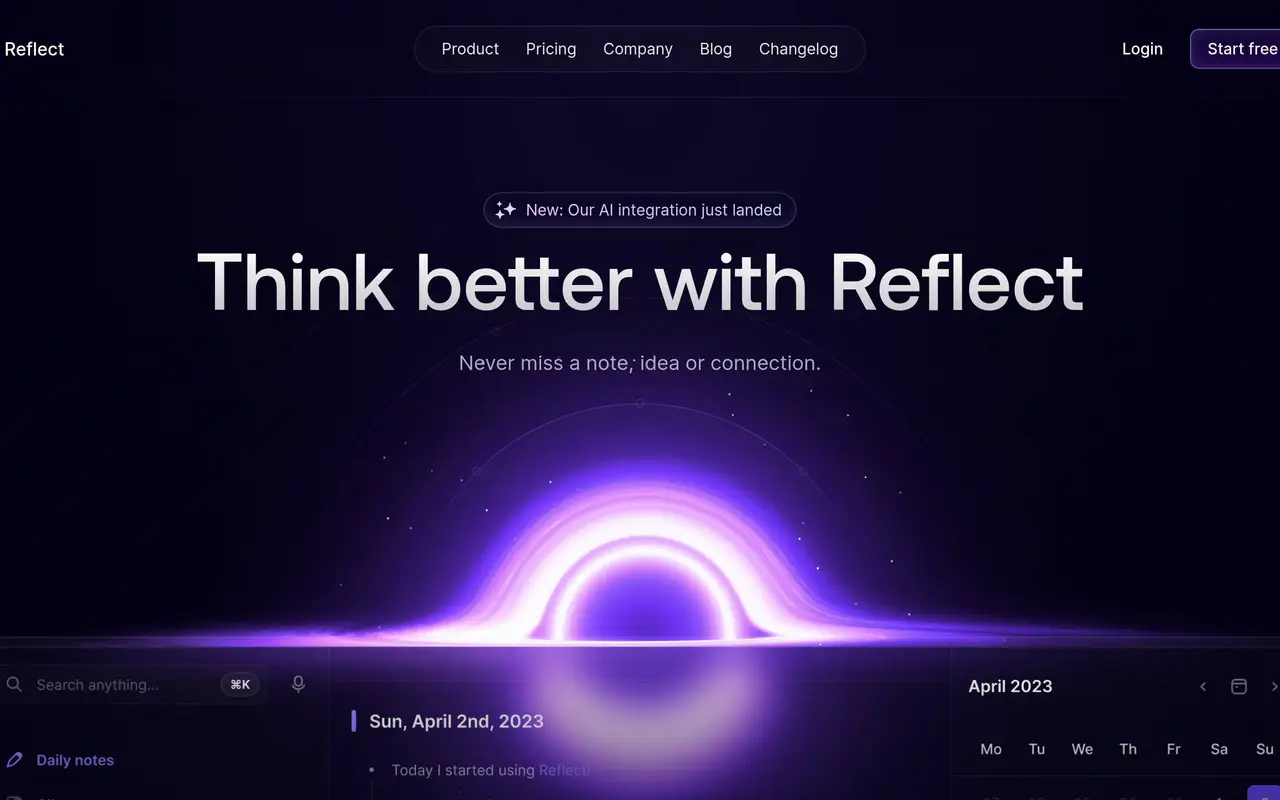 Homepage preview of Reflect, captured Jul 21, 2026