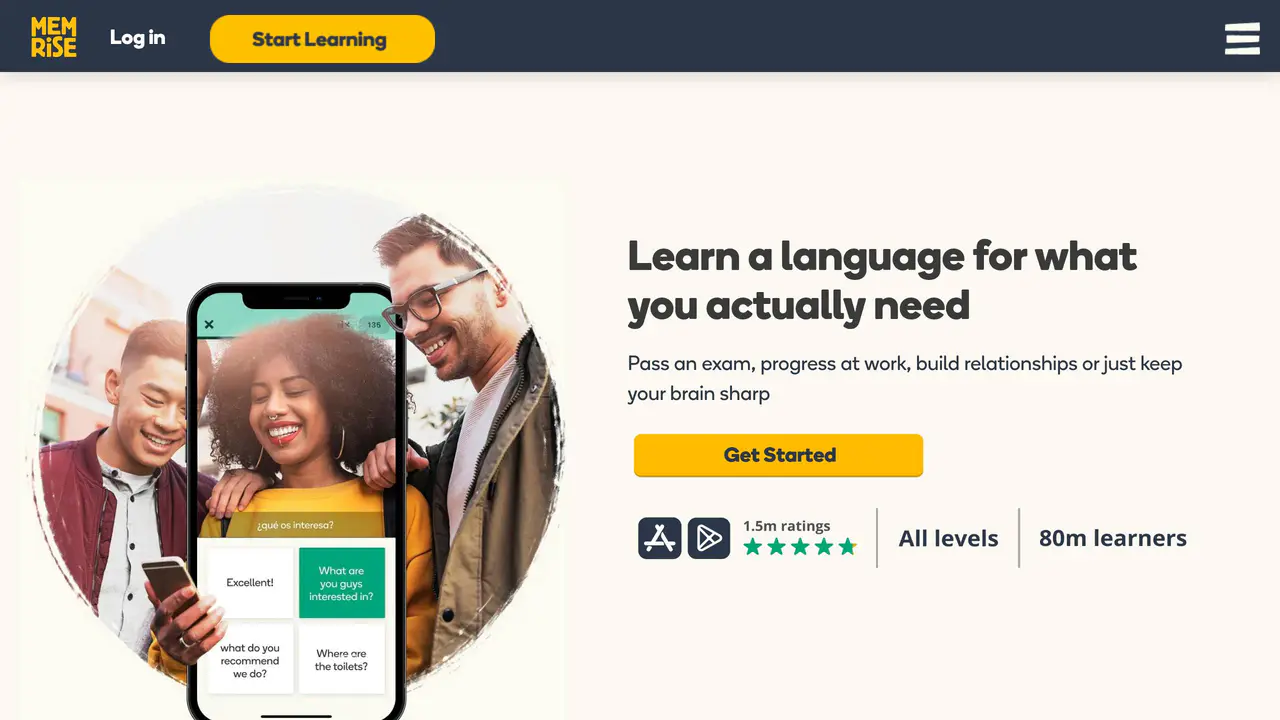 Homepage preview of Memrise, captured Jul 24, 2026