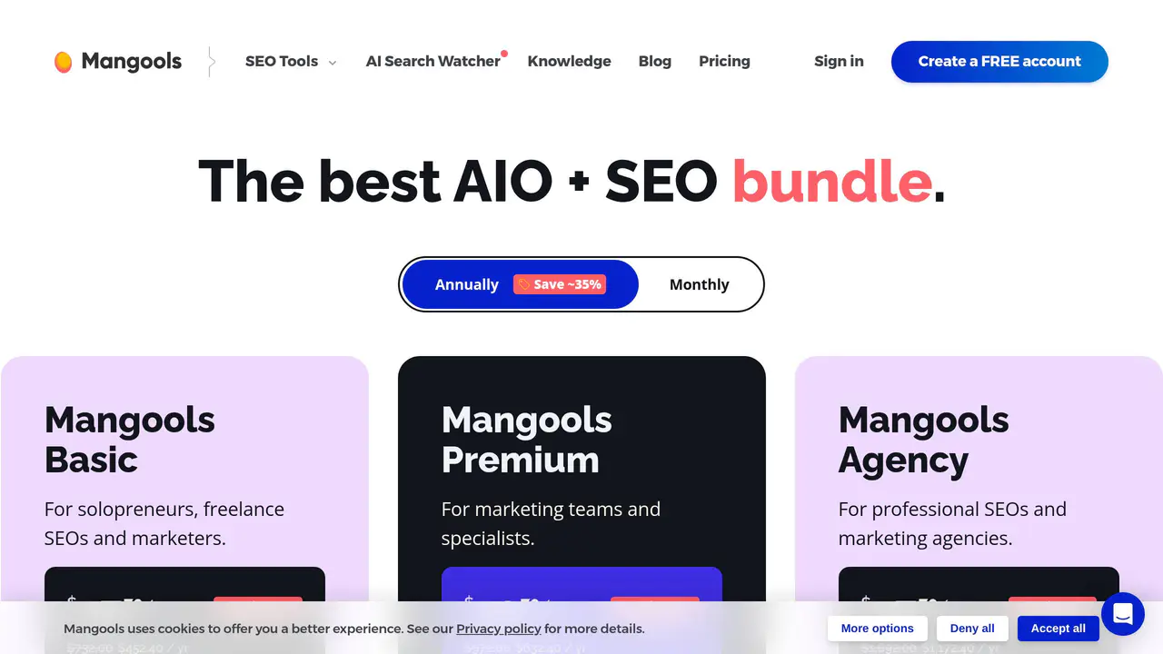 Pricing-page preview of Mangools, captured Jul 23, 2026
