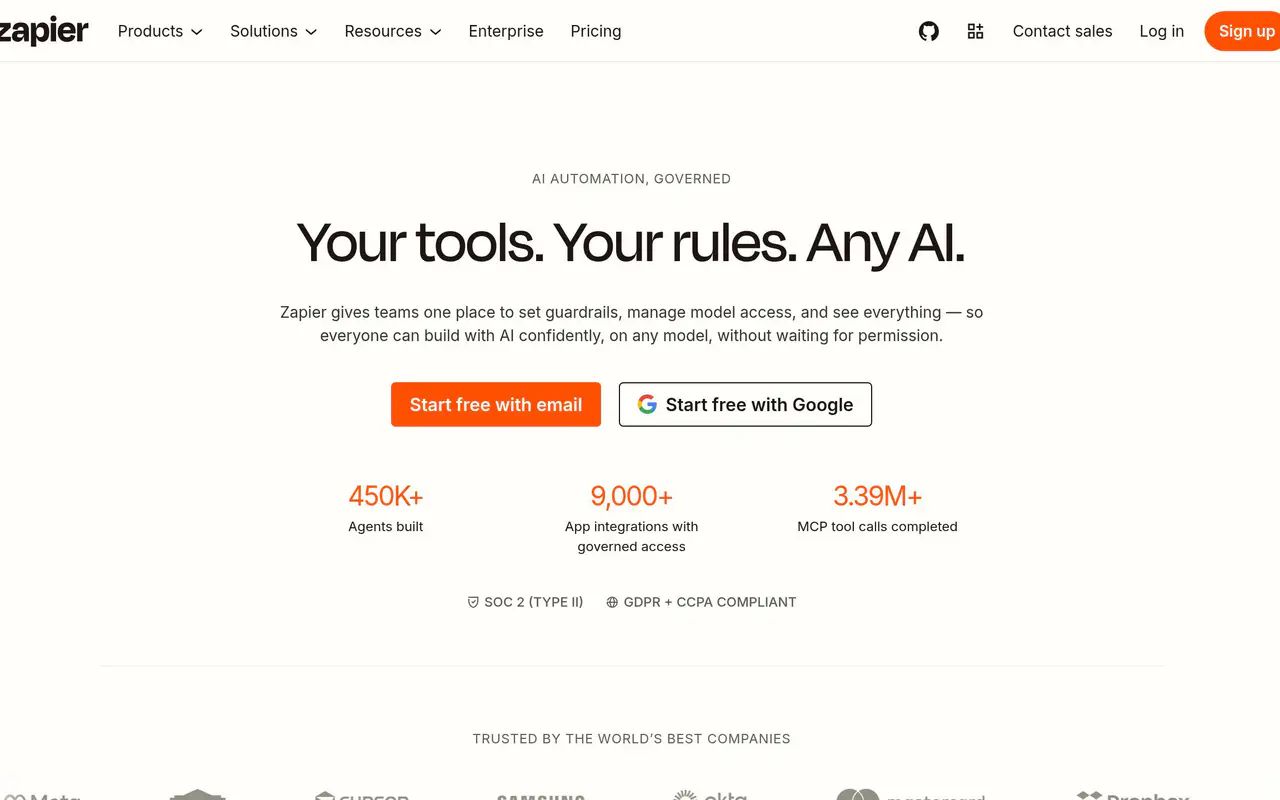 Homepage preview of Zapier, captured Jul 22, 2026