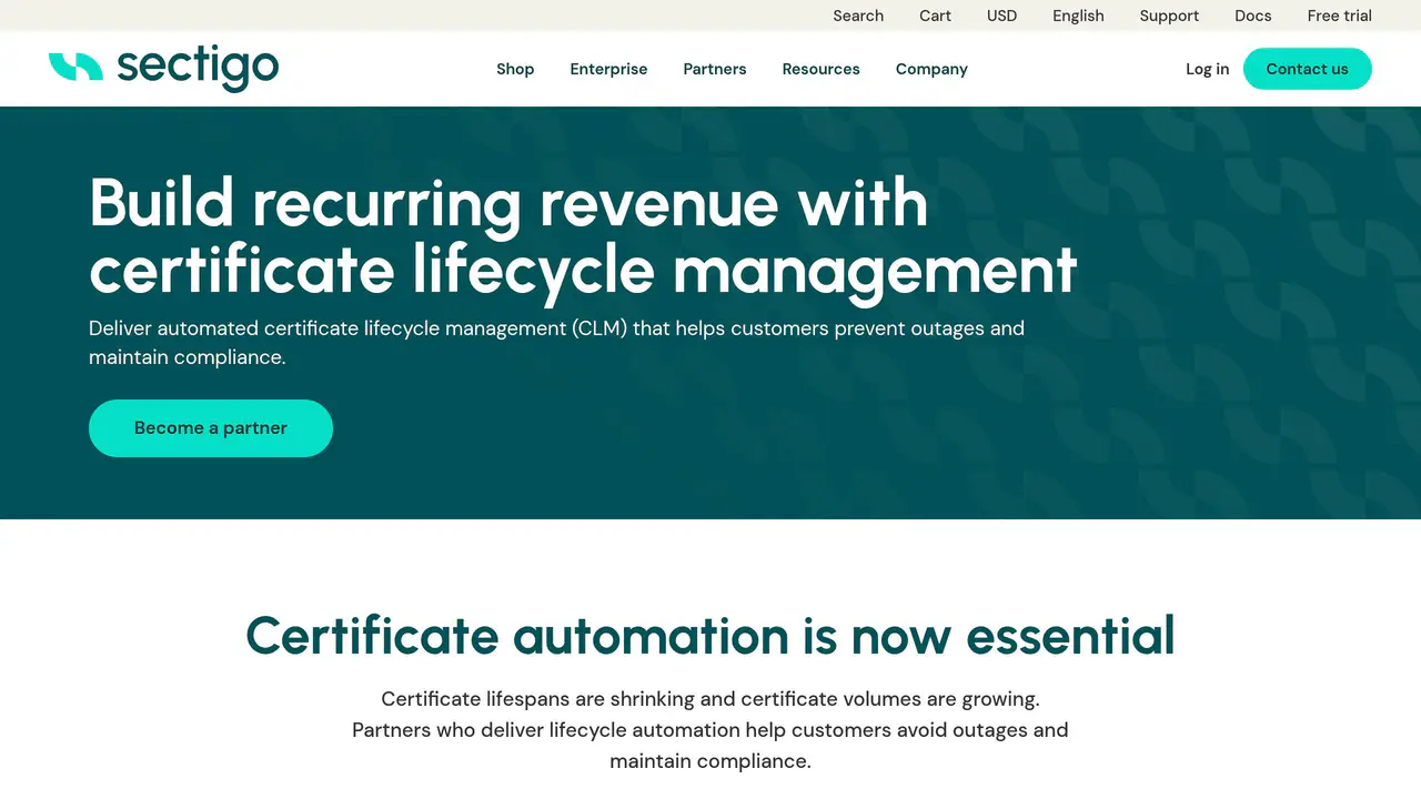 Pricing-page preview of Sectigo, captured Jul 23, 2026