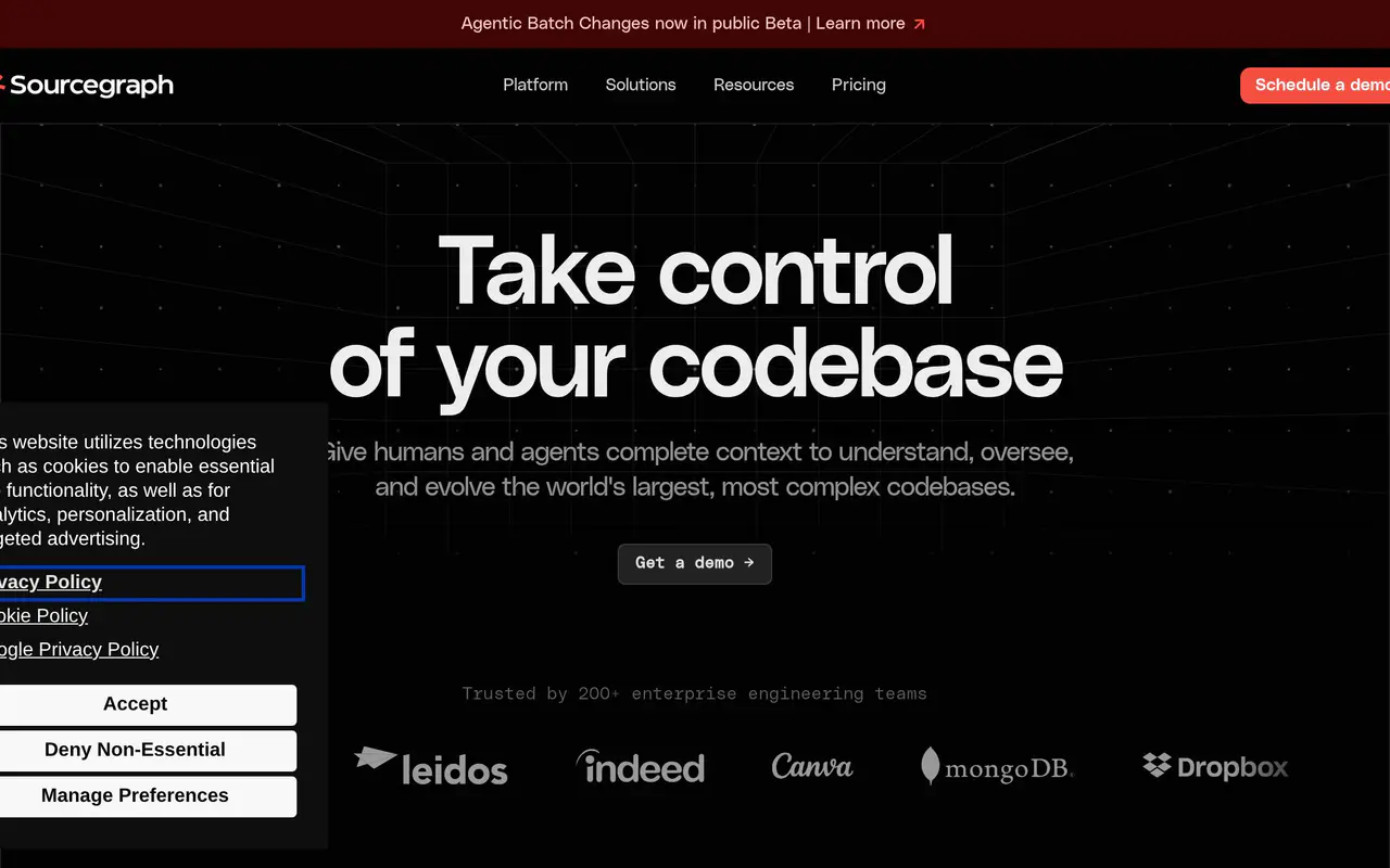 Homepage preview of Sourcegraph Cody, captured Jul 22, 2026