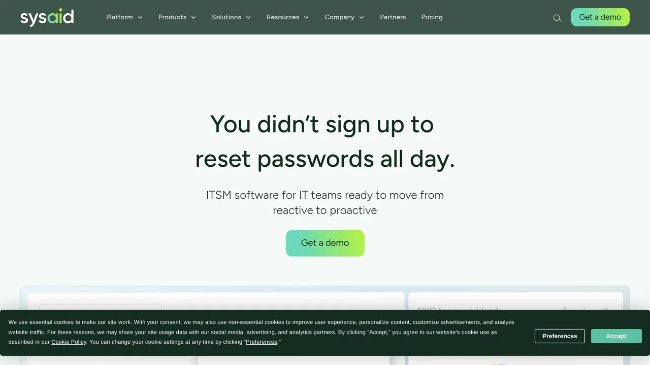 Homepage preview of SysAid, captured Aug 27, 2026