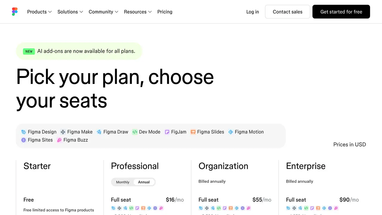 Pricing-page preview of Figma AI, captured Jul 23, 2026