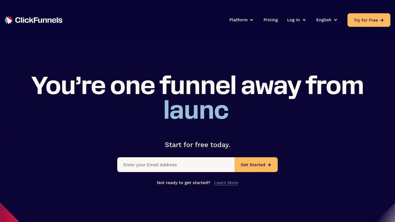 Homepage preview of ClickFunnels, captured Jul 31, 2026