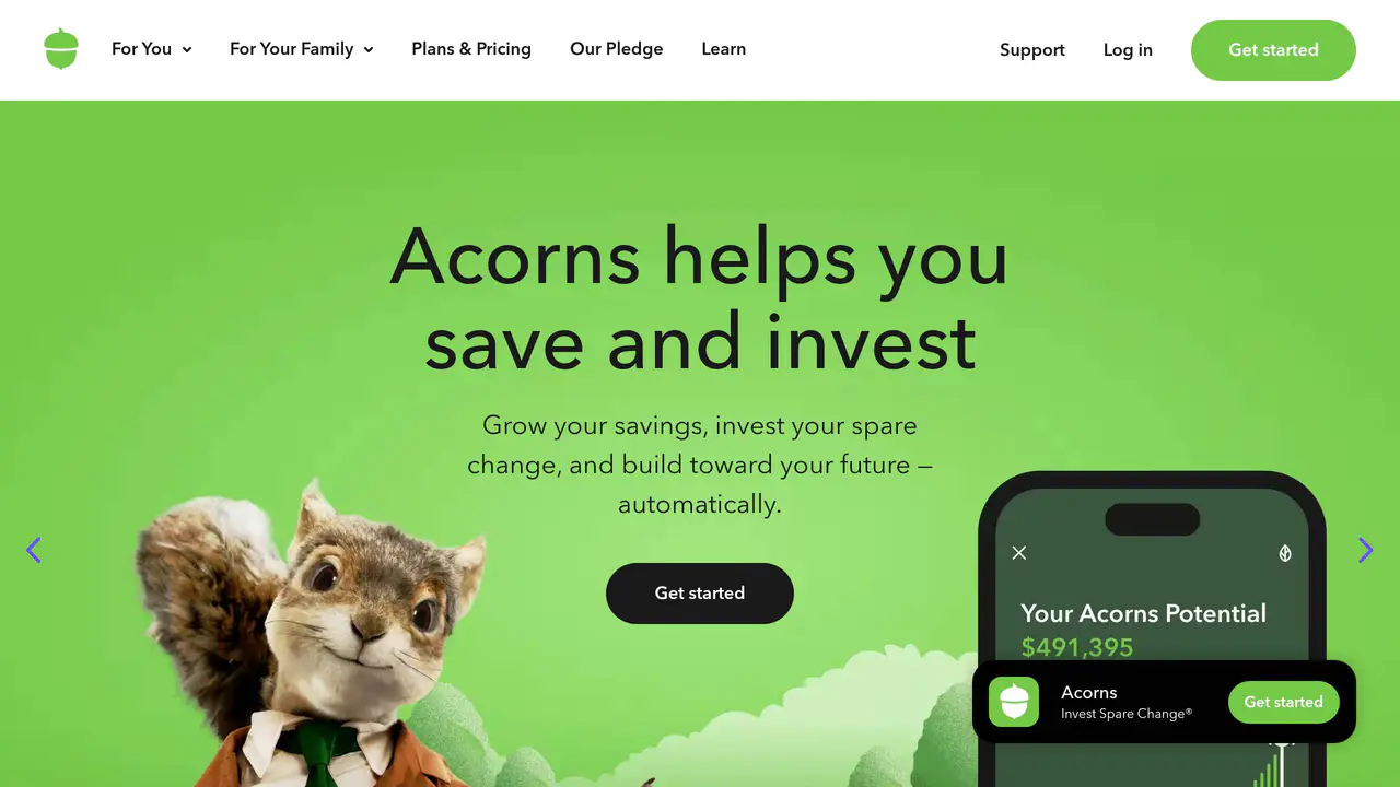 Homepage preview of Acorns, captured Aug 1, 2026