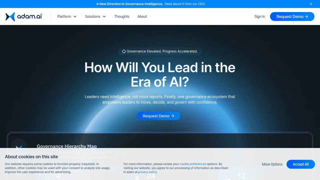 Homepage preview of Adam.ai, captured Jul 31, 2026