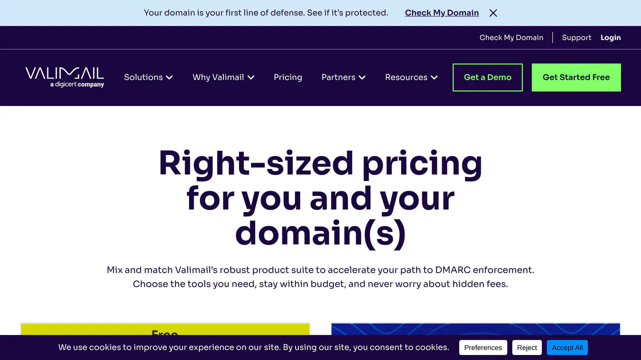 Pricing-page preview of Valimail, captured Jul 24, 2026